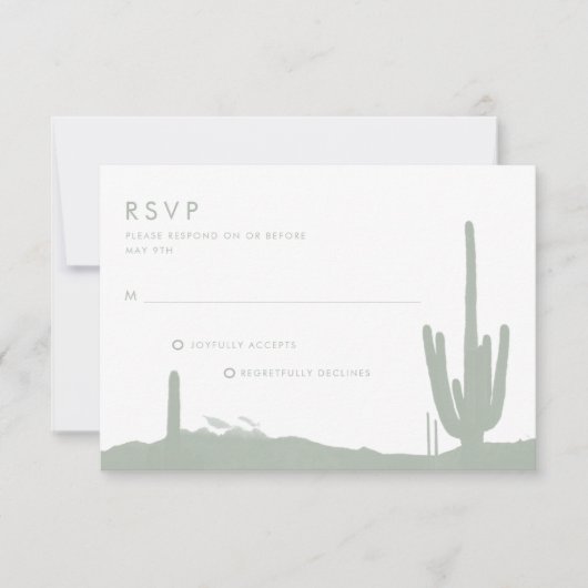 Sage Groene Cactus Woestijn Bruiloft RSVP Kaartje (Voorkant)