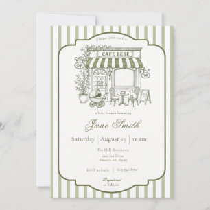 Sage Groene Cafe Bebe Kitten Baby Shower Uitnodigi Kaart