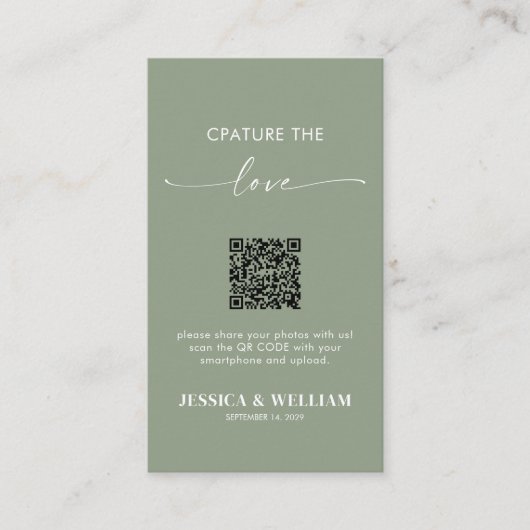 Sage Groene Calligrafie Capture the love QR-code Informatiekaartje (Voorkant)