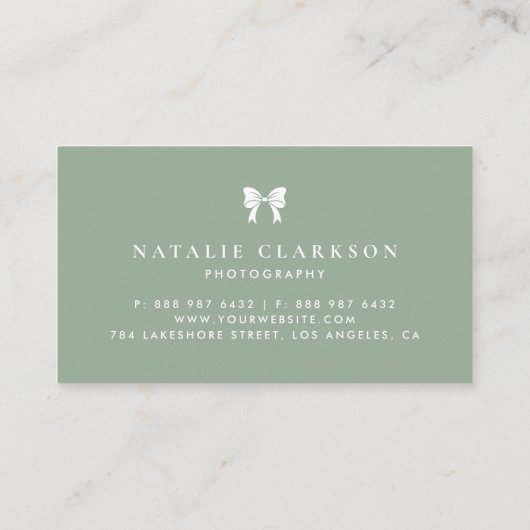 Sage Groene Chique Lintboog Minimalistisch Visitekaartje (Achterkant)