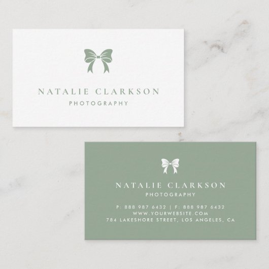 Sage Groene Chique Lintboog Minimalistisch Visitekaartje (Voorkant / Achterkant)