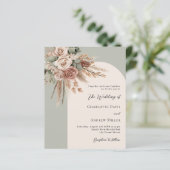 Sage groene crème rozen boog huwelijksuitnodiging (Staand voorkant)