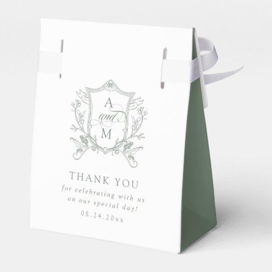 Sage Groene  Crest Bruiloft Dank u Bedankdoosjes (Achterkant)