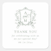 Sage Groene  Crest Bruiloft Dank u Vierkante Sticker (Voorkant)