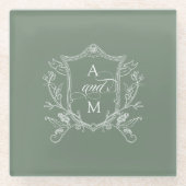 Sage Groene  Crest Bruiloft Glazen Onderzetter (Voorkant)