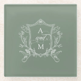 Sage Groene  Crest Bruiloft Glazen Onderzetter