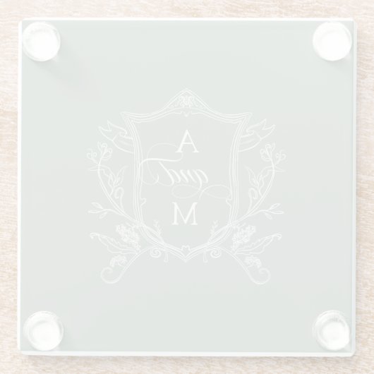 Sage Groene  Crest Bruiloft Glazen Onderzetter (Achterkant)