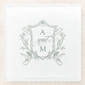 Sage Groene Crest Bruiloft Glazen Onderzetter (Voorkant)