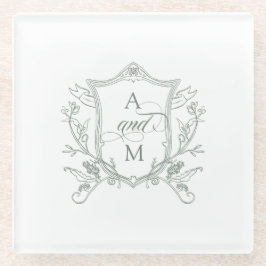 Sage Groene  Crest Bruiloft Glazen Onderzetter