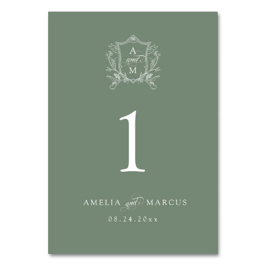 Sage Groene Crest Bruiloft Kaart (Voorkant)
