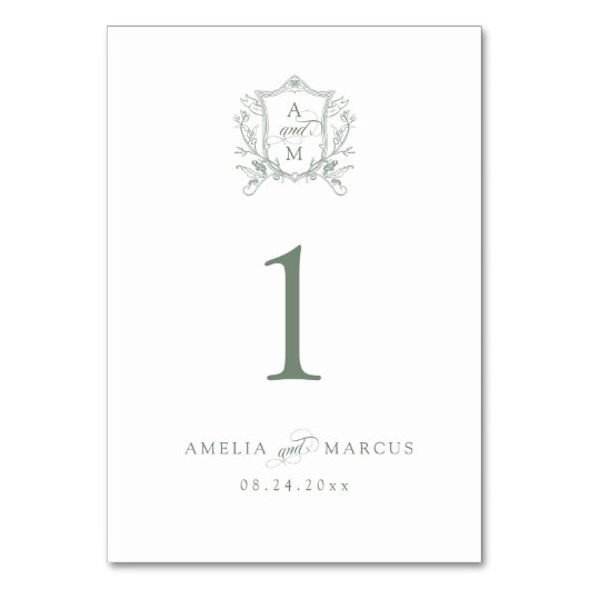 Sage Groene  Crest Bruiloft Kaart (Achterkant)