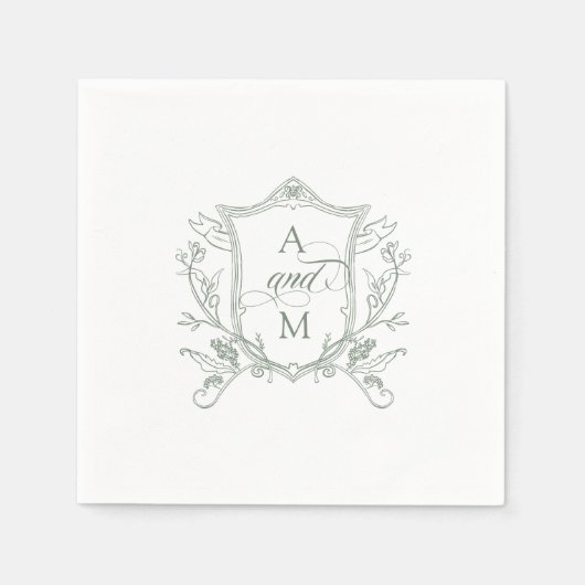 Sage Groene Crest Bruiloft Servet (Voorkant)