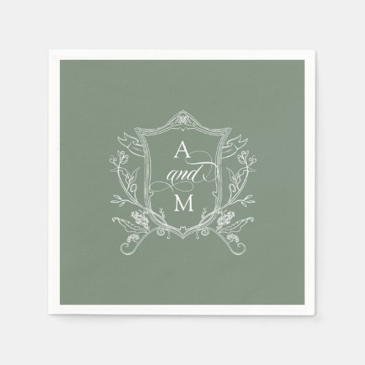 Sage Groene Crest Bruiloft Servet (Voorkant)
