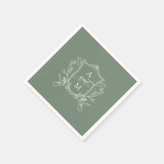 Sage Groene Crest Bruiloft Servet (Hoek)