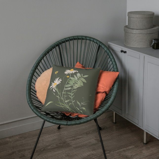 Sage groene daisy bloemige botanische Sierkussen (Creator heeft geüpload)