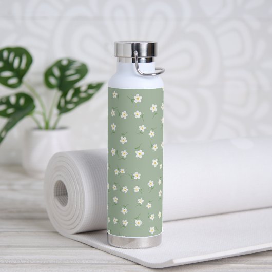 Sage groene Daisy waterfles | Botanisch bloemmotie (Yoga)