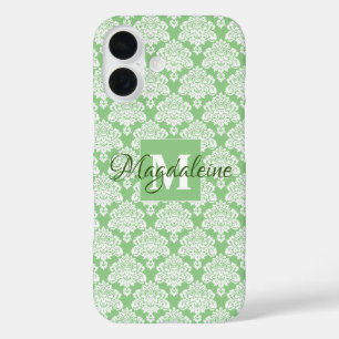 Sage Groene Damast iPhone iPad Case met Monogram