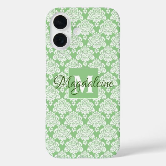 Sage Groene Damast iPhone iPad Case met Monogram (Achterkant)