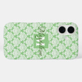 Sage Groene Damast iPhone iPad Case met Monogram (Achterkant (horizontaal))