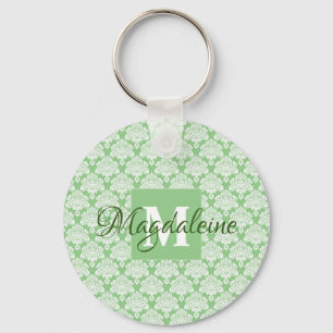 Sage Groene Damast Sleutelhanger met Monogram