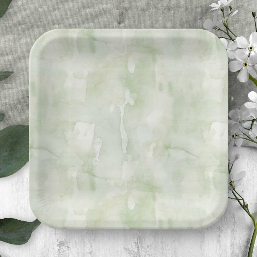 Sage Groene Delicate Waterverf Textuur Papieren Bordje