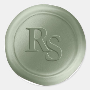 Sage Groene Dubbele Monogram Huwelijkswaszegels Ronde Sticker
