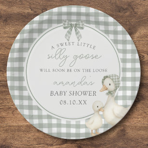 Sage Groene Dwaas Gans Verhaalboek Baby Shower Papieren Bordje