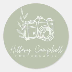 Sage Groene Eenvoudige Fotografie Logo Promotie Ronde Sticker