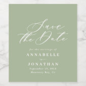 Sage groene elegant moderne bruiloft met behoud va wijn etiket (Enkel label)