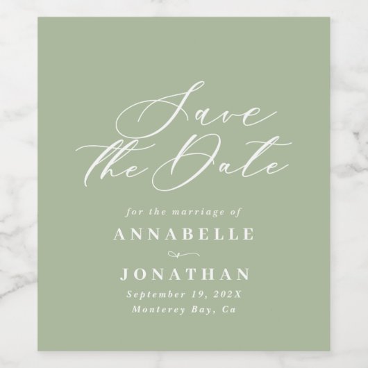 Sage groene elegant moderne bruiloft met behoud va wijn etiket (Enkel label)