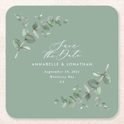 Sage groene elegant moderne eucalyptus, behalve de kartonnen onderzetters (Voorkant)