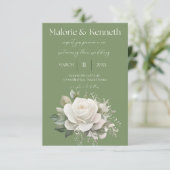 Sage groene elegante bloemen bruiloft uitnodiging (Staand voorkant)