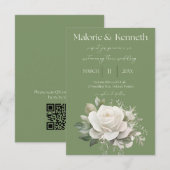 Sage groene elegante bloemen bruiloft uitnodiging (Voorkant / Achterkant)