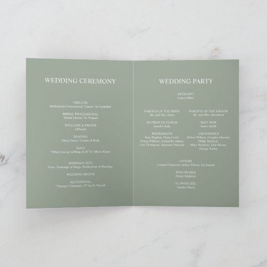 Sage groene elegante bruiloft programma (Binnen)