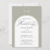 Sage Groene Elegante Kalligrafie Monogrammed Bruil Kaart (Voorkant)