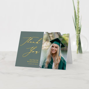 Sage Groene Elegante Script Afstudeer Dank Je Folie Wenskaart