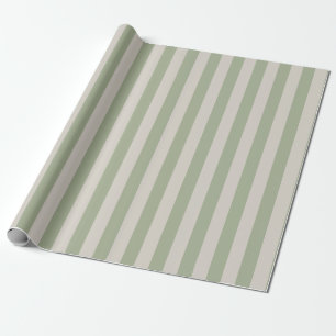 Sage Groene en Beige Klassieke Verticale Strepen Cadeaupapier