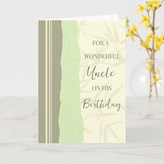 Sage Groene en Beige Oom Verjaardag Kaart (Gele Bloem)
