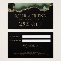 Sage groene en gouden agaat referral kaart