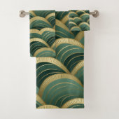 Sage Groene en Gouden Bogen Golven Bad Handdoek (Insitu)