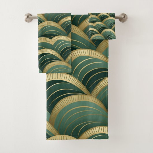 Sage Groene en Gouden Bogen Golven Bad Handdoek (Insitu)