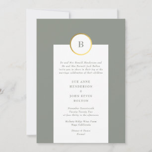 Sage Groene en Gouden Folie Cirkel Monogram Bruilo Kaart
