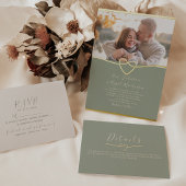 Sage Groene en Gouden Huwelijk Folie Uitnodiging