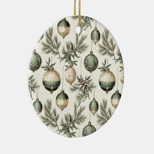 Sage Groene en Gouden Kerst Ornamenten (Rechts)