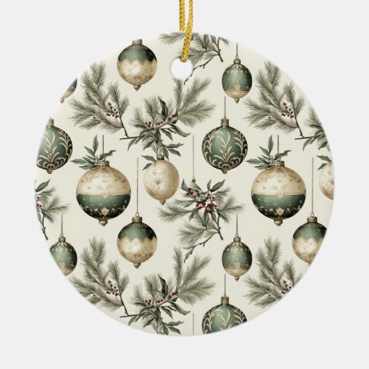 Sage Groene en Gouden Kerst Ornamenten (Voorkant)