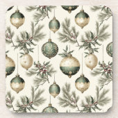 Sage Groene en Gouden Kerst Ornamenten Bier Onderzetter (Voorkant)