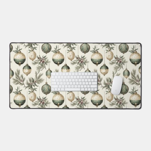 Sage Groene en Gouden Kerst Ornamenten Bureaumat (Keyboard & Muis)