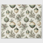 Sage Groene en Gouden Kerst Ornamenten Cadeaupapier (Vlak)