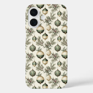 Sage Groene en Gouden Kerst Ornamenten iPhone 16 Hoesje