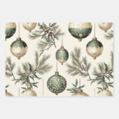 Sage Groene en Gouden Kerst Ornamenten Inpakpapier Vel (Voorkant 3)